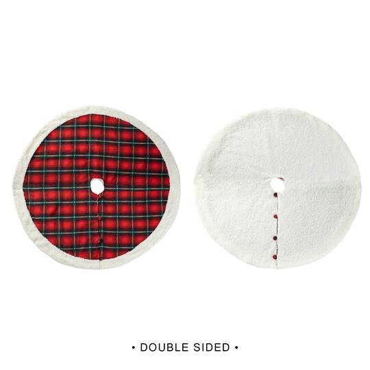 Glitzhome® 60" Red & Black Plaid Reversible Sherpa/Flannel Christmas Tree Skirt